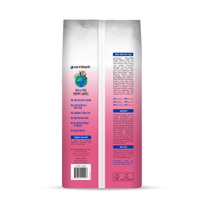 Earthbath Ultra-Mild Puppy Wipes- Wild Cherry